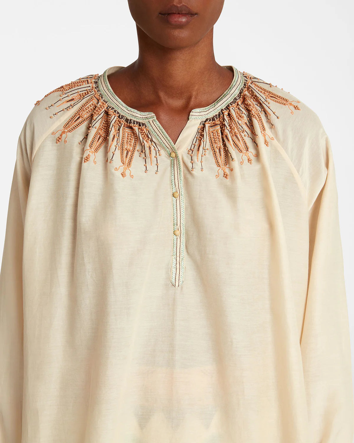 Sun Shirt with Sacred Bulls Embroidery