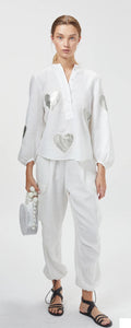 Cupid Linen Shirt-Off-White With Silver Hearts