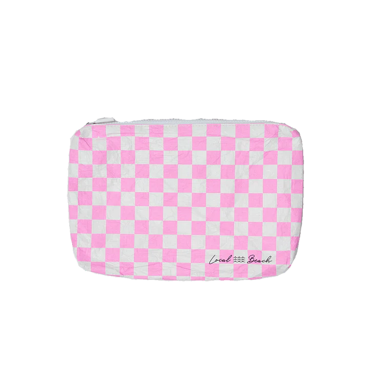 Pink Checker Water Resistant Pouch