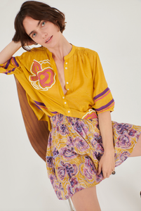 Kissa Embroidered Crafty Blouse- Mikkel Solid Mustard