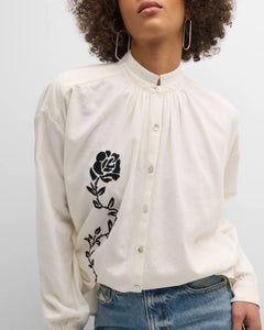 Kiki Noir Rose Embroidered Shirt