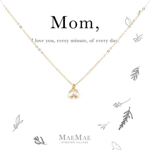 Mom Flower Drop Necklace - Gold
