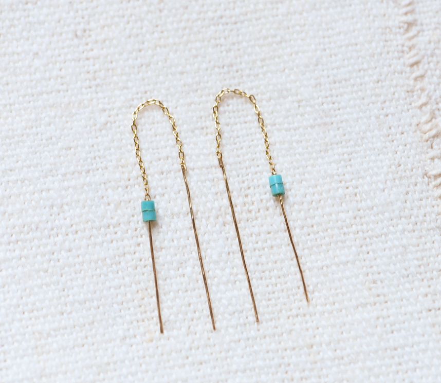 Turquoise 14K Gold Filled Threader Earrings