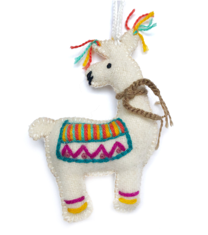 Colorful Llama Embroidered Wool Ornament