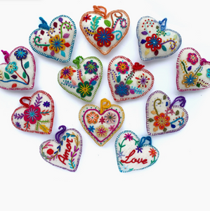 White Hearts Embroidered Ornament