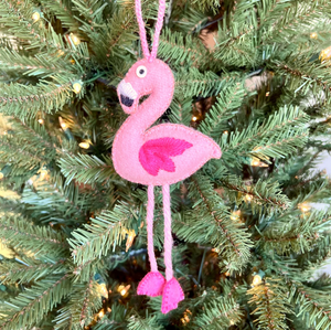 Flamingo Embroidered Wool Ornament