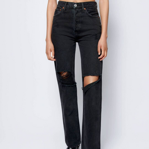 90s High Rise Loose Jeans in Washed Black